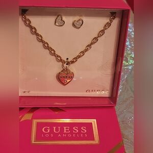 GUESS Gold Heart Necklace and Earrings Set